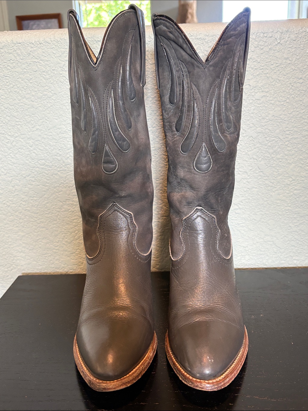 Frye Grey Cowboy Boots With Embroidered Detail